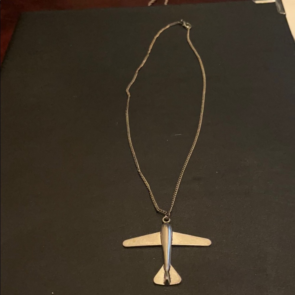 Silver airplane necklace